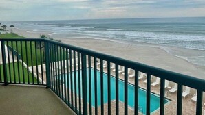 A balcony with a view of the beach and ocean. - Towers 8 & 9 8301 - Daytona Beach Oceanfront Vacations, Inc (Ponce Inlet)