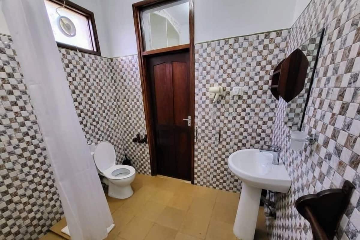 Quarto casal luxo de uso individual | Banheiro | Chuveiro, secador de cabelo, toalhas de banho, sabonete