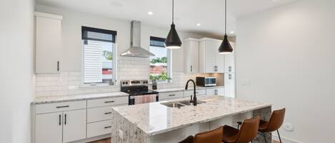 Fridge, microwave, oven, dishwasher