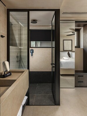 Shower, towels, soap, shampoo