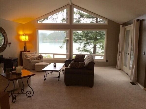 Smart TV, fireplace, DVD player, books