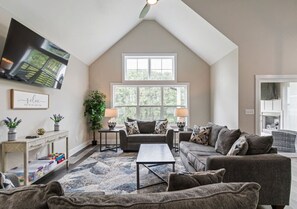 TV, fireplace