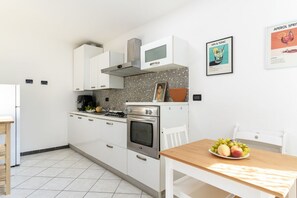 Fridge, oven, stovetop, cookware/dishes/utensils