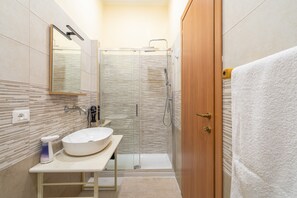 Douche, séchoir à cheveux, serviettes fournies