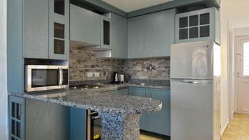 Réfrigérateur, micro-ondes, plaque de cuisson