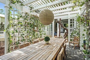 Outdoor dining - 3BR WaterColor Escape w/ Beach Club Access, Golf Cart, 4 Bikes & Spacious Deck for Outdoor Dining. (Santa Rosa Beach)