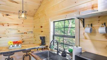 Fridge, microwave, coffee/tea maker, toaster