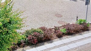 A paved pathway, a no-entry sign, a bicycle sign, and a solar-powered device. - Apartment 'Ingrid Bauer 2' with Wi-Fi (Kühlungsborn)