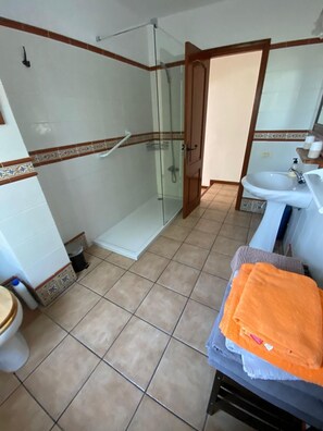 Séchoir à cheveux, serviettes fournies, savon, papier de toilette