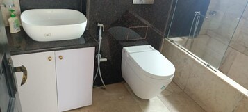 Ducha, toallas, jabón, papel higiénico