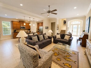 Smart TV, DVD player, books, video library