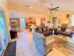 Smart TV, DVD player, books, video library