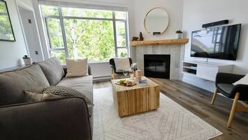 Smart TV, fireplace, computer monitors