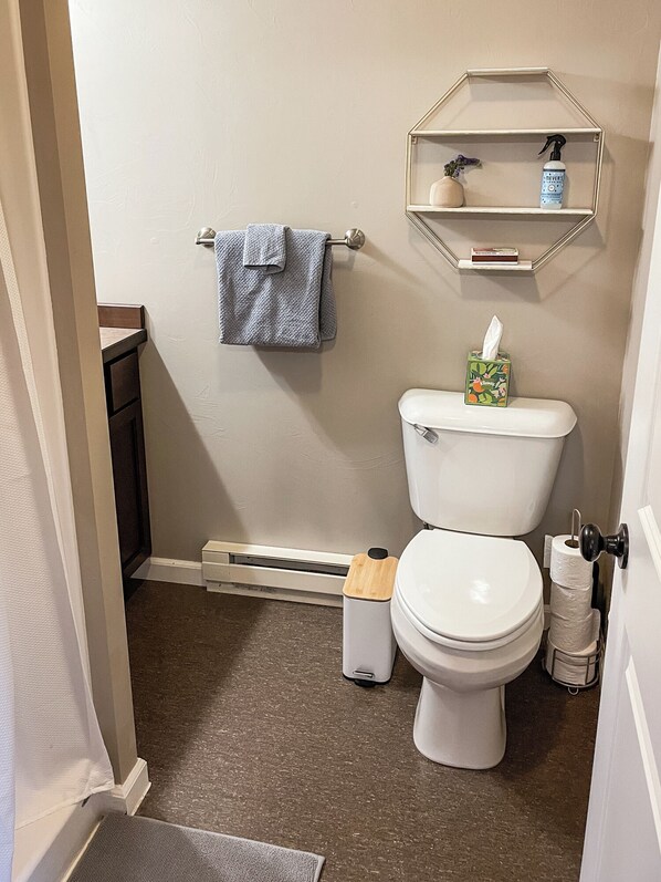 Ducha, secador de pelo, toallas y jabón