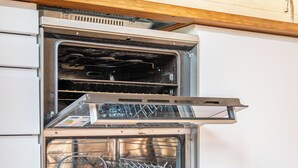 A modern kitchen with a built-in dishwasher and oven.