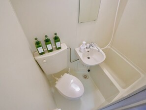 Hair dryer, bidet, towels, soap