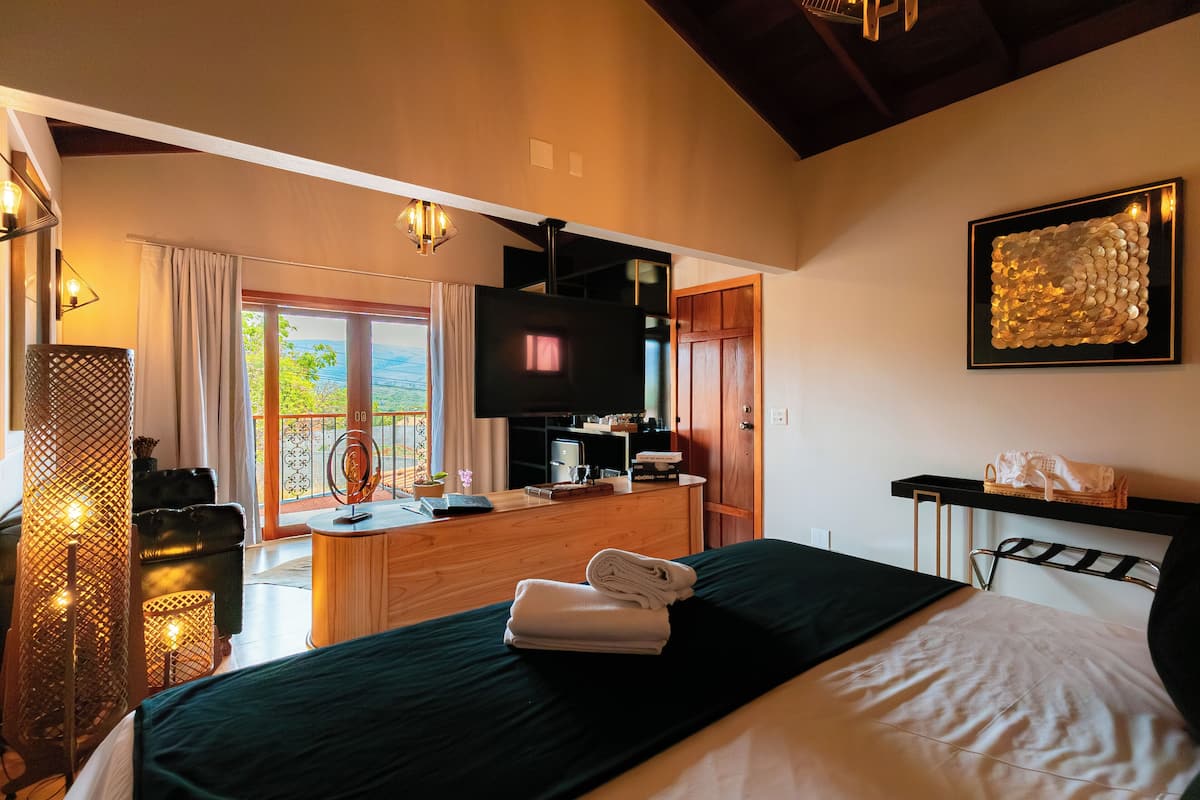 Suite estudio de lujo, 1 cama de matrimonio, bañera de hidromasaje | Ropa de cama de alta calidad, minibar, decoración individual