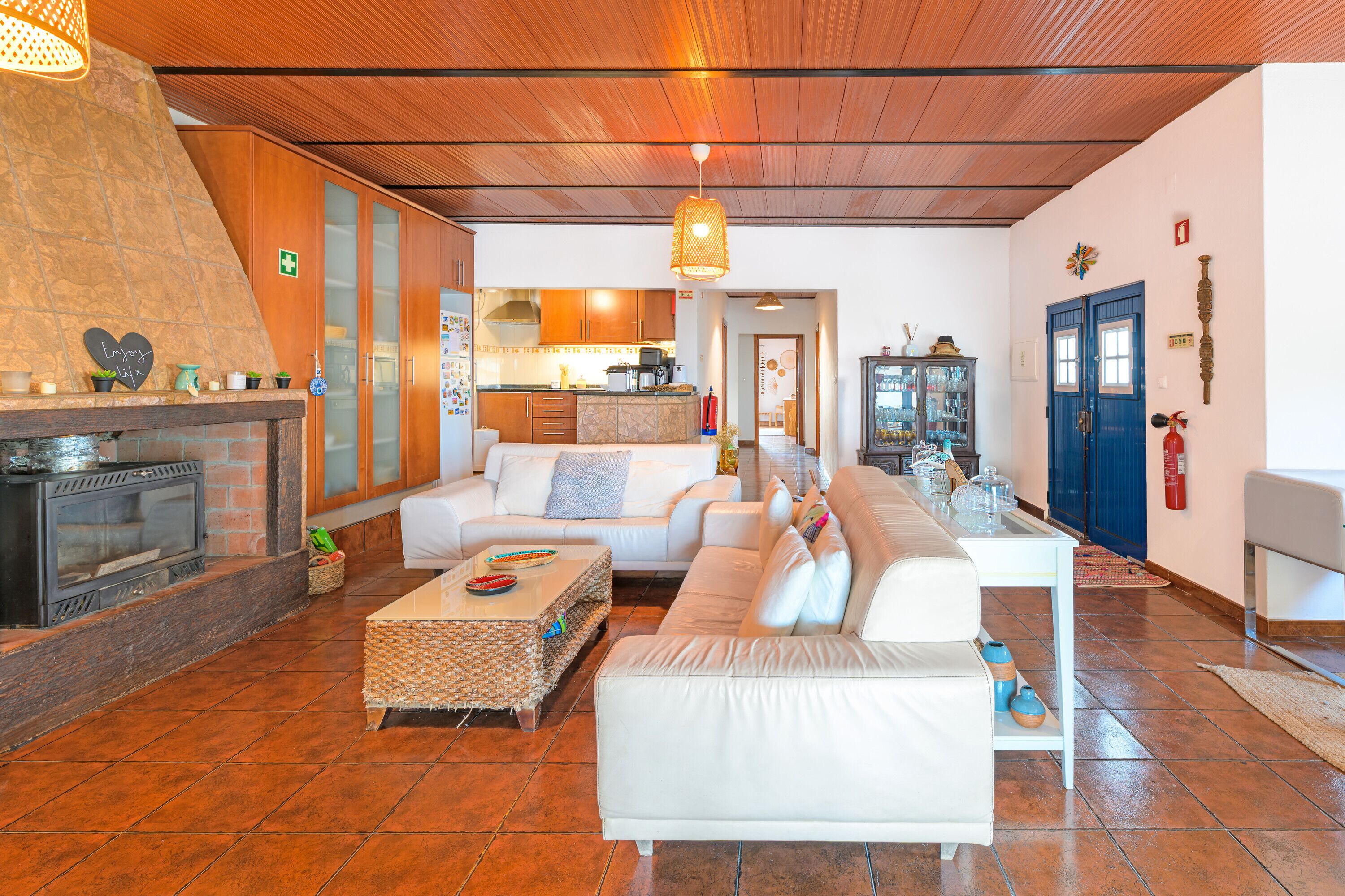 Télévision, cheminée, table de tennis de table