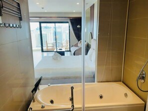 Romantic Apartment, Sea Facing | Bathroom | Hair dryer, towels, soap, shampoo - Gold Coast Apartment (Nha Trang)