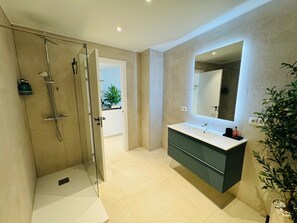 淋浴设施、吹风机、毛巾、肥皂