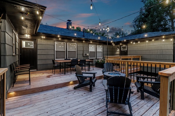 Cosy outdoor dining space for 8, a fit pit & master suite outdoor area.
