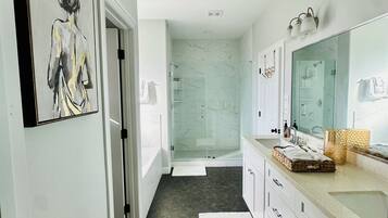 Eco-friendly toiletries, hair dryer, towels, soap