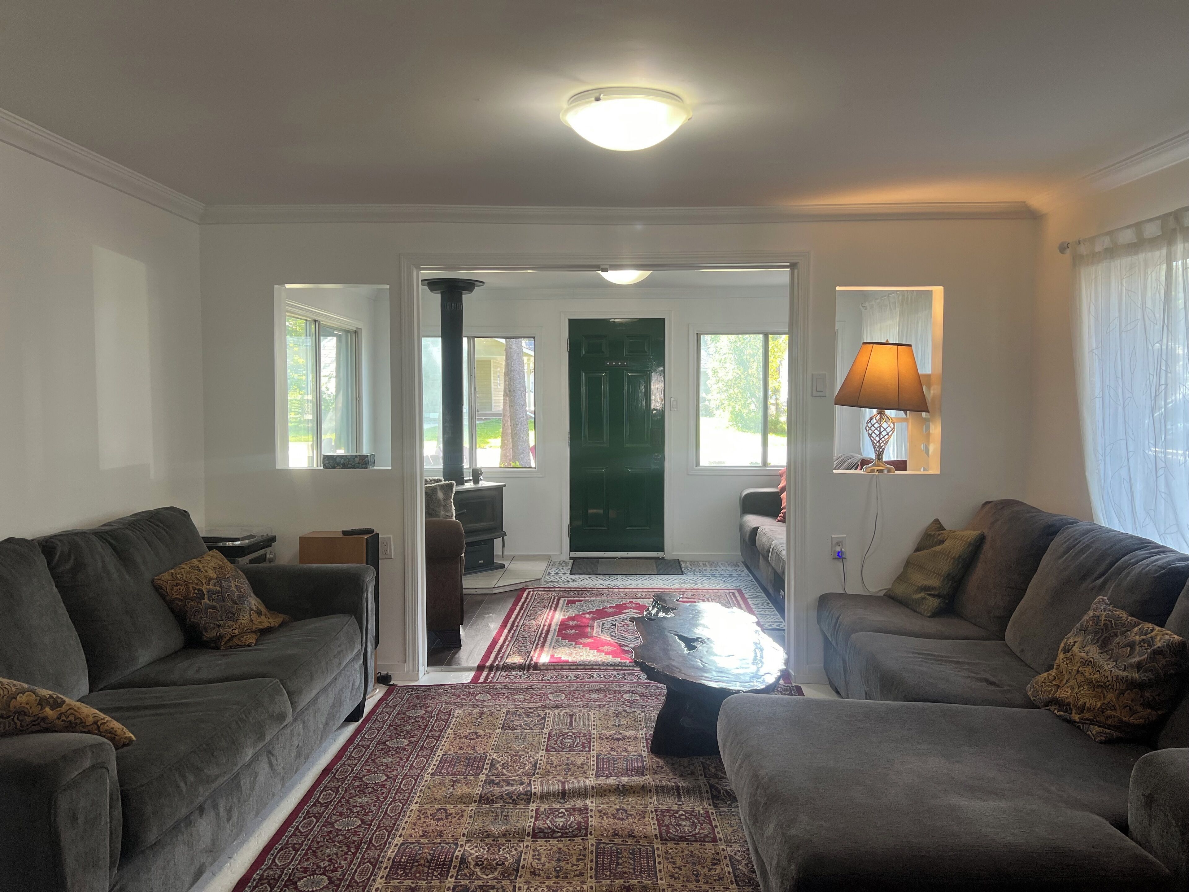 TV, fireplace, DVD player, books