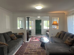 テレビ、暖炉、DVD プレーヤー、書庫