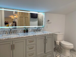 Ducha, secador de pelo, toallas, jabón