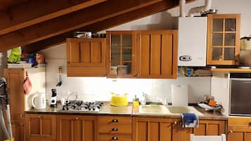 Fridge, microwave, stovetop, electric kettle