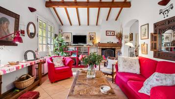 TV, fireplace