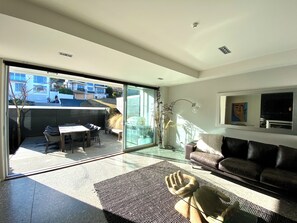 TV connectée, cheminée, chaîne hi-fi