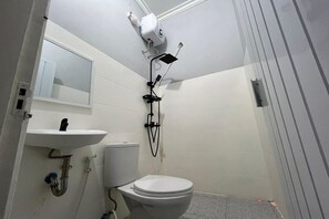 Douche, serviettes fournies, savon