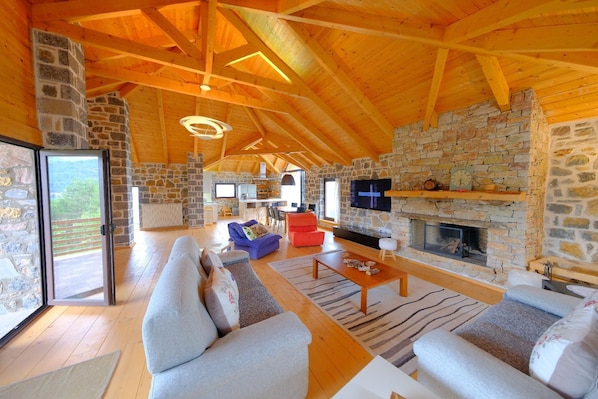 TV, fireplace