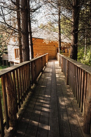 Property grounds - Spacious woodland cabin w/ huge deck, bbq, pizza oven, outdoor baths & firepit (Bromyard)