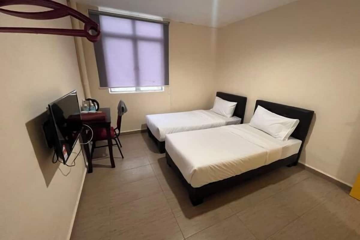 1 bedroom, desk, laptop workspace, bed sheets