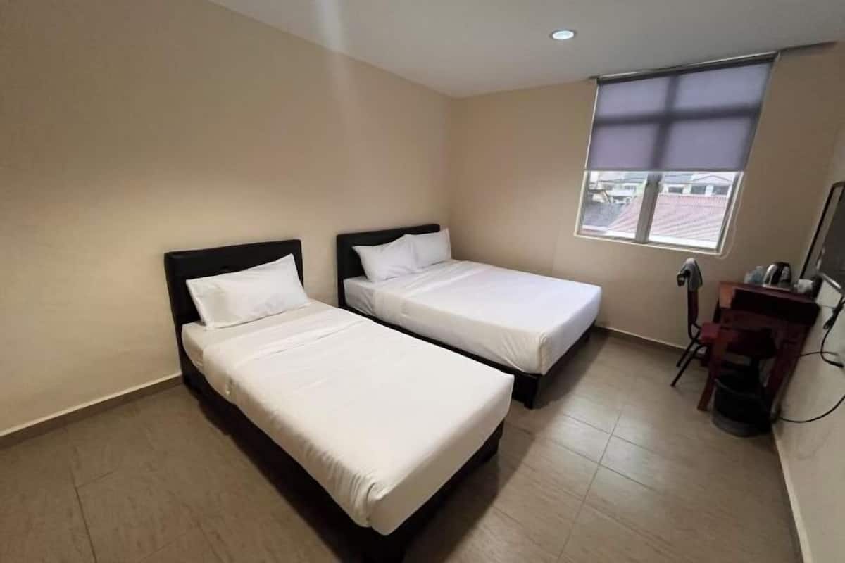 1 bedroom, desk, laptop workspace, bed sheets