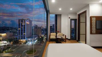 Family Quadruple Room, City View | Premium bedding, desk, laptop workspace, blackout drapes