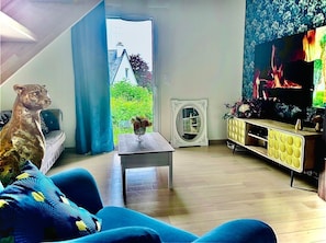 Smart TV, foosball, books