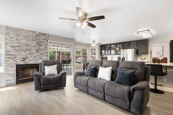 Smart TV, fireplace, video games, books