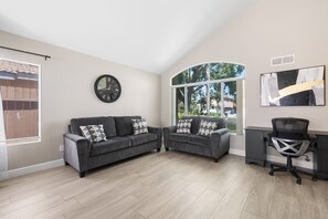 Smart TV, fireplace, video games, books