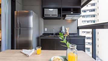 Comfort Studio | Private kitchen | Full-size fridge, microwave, stovetop, coffee/tea maker