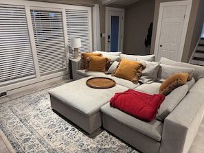 Smart TV, chimenea, reproductor de DVD y estéreo 