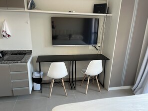 1 bedroom, desk, iron/ironing board, travel cot
