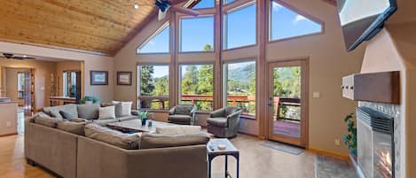 Smart TV, chimenea y libros