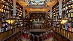 A grand library with tall bookshelves, a central staircase, and a stained glass ceiling. - Fantasy Hostel Porto (Porto)