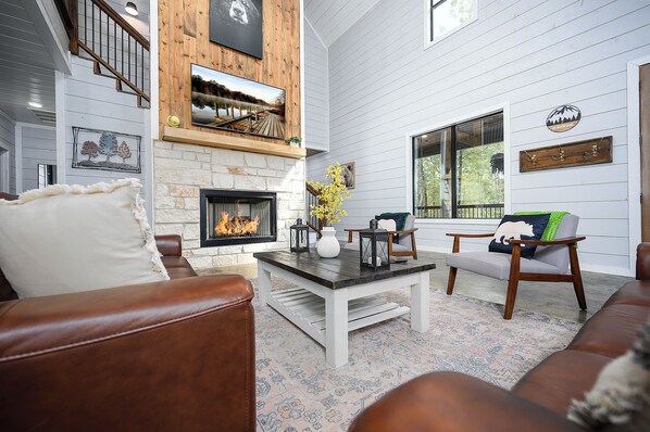 Smart TV, fireplace, video games, foosball