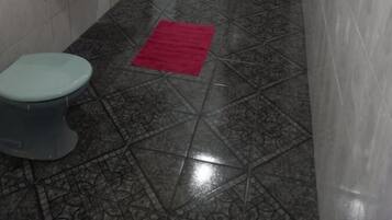 Chuveiro, toalhas de banho, papel higiênico