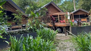 A modern eco-friendly lodge with wooden cabins, surrounded by lush greenery and a well-maintained garden. - Jungle House, 100m From the Beach, With Private Pool (Bocas del Toro)