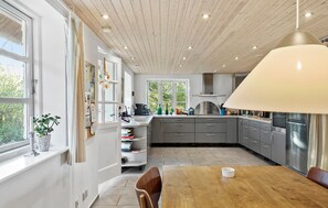 Fridge, stovetop, dishwasher, coffee/tea maker